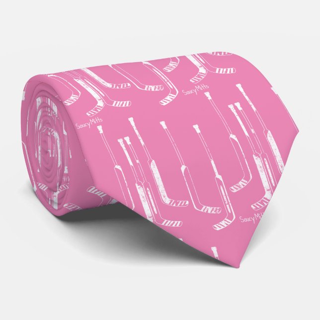 Pink Hockey Goalie Sticks Tie (Rolled)