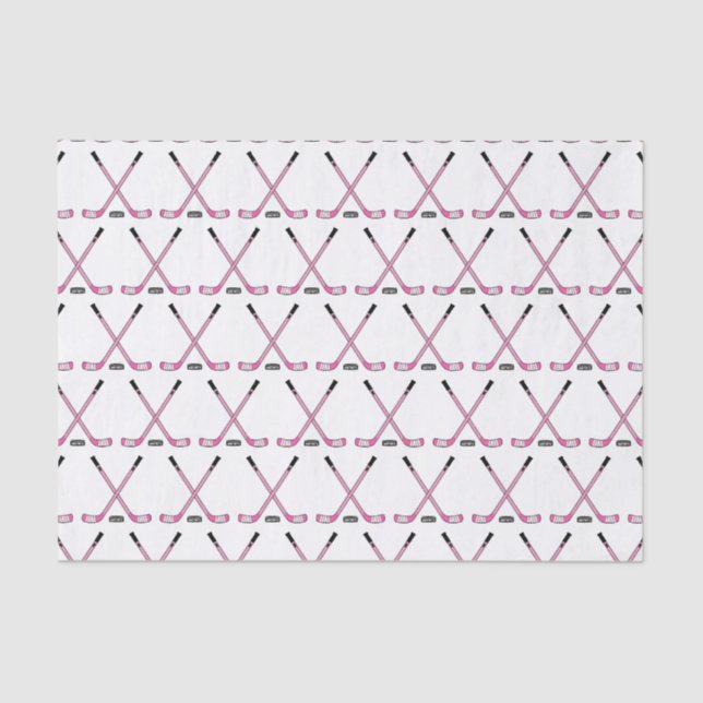 Pink Hockey Sticks and Puck Baby Girl Tissue Paper (Front)
