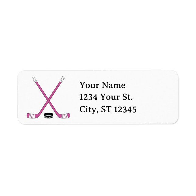 Pink Hockey Sticks and Puck Return Address (Front)