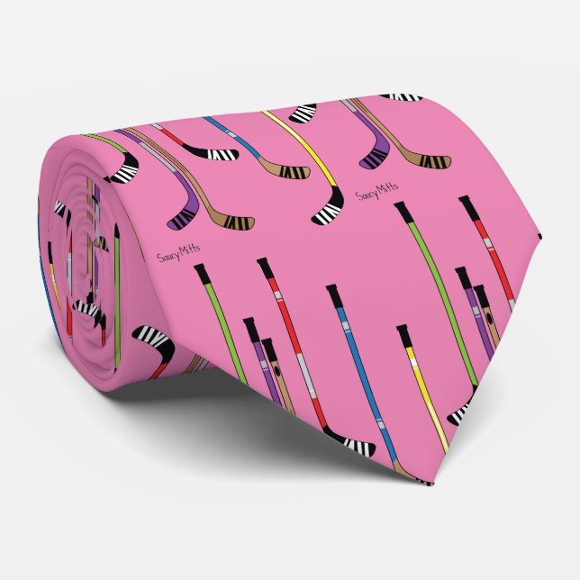 Pink Hockey Sticks puck Tie (Rolled)