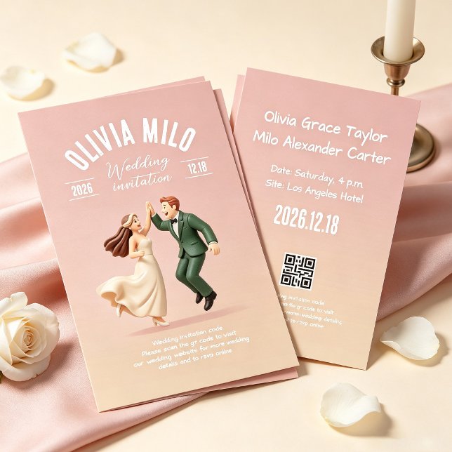 pink holding-hands artwork wedding invitation (Creator Uploaded)