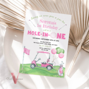 Pink HOLE IN ONE Any Age Golf Birthday Invite