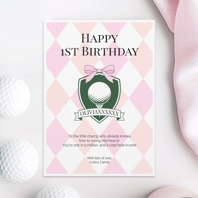  Pink Hole in One Girl Golf Happy 1st Birthday Card (Pink Hole in One Girl Golf Happy 1st Birthday Card)