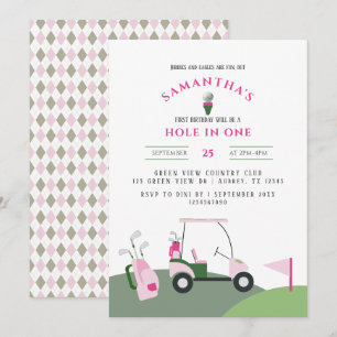 Pink Hole in One Golf 1st Birthday Par-tee  Invitation