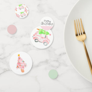 Pink holiday christmas car table confetti
