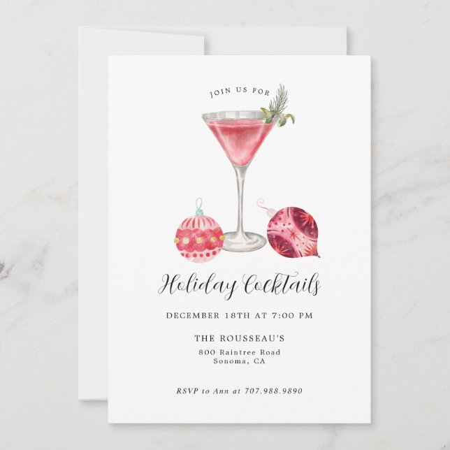 Pink Holiday Cocktail Party Invitation (Front)