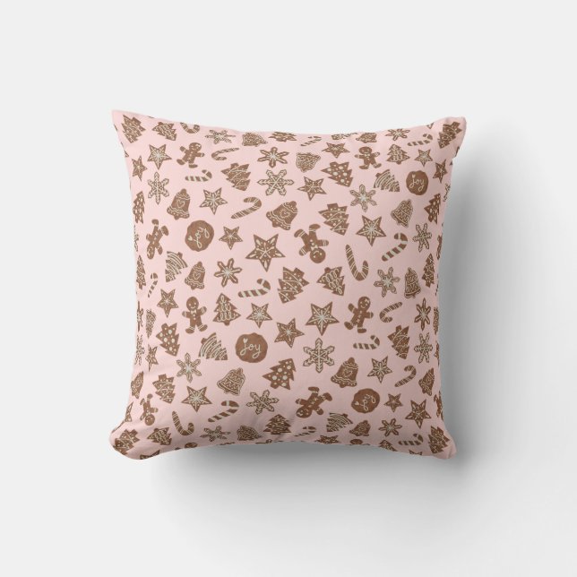 Pink Holiday Cookies Pattern Cushion (Front)