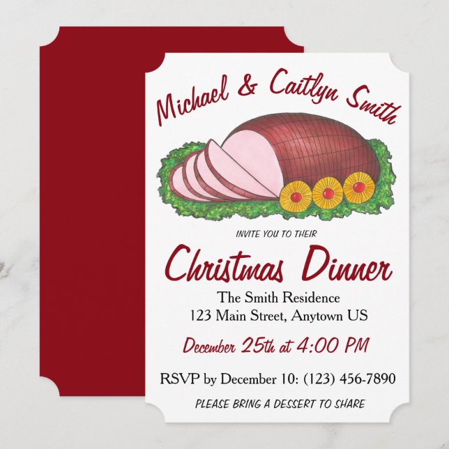 Pink Holiday Ham Christmas Easter Dinner Party Invitation (Front/Back)