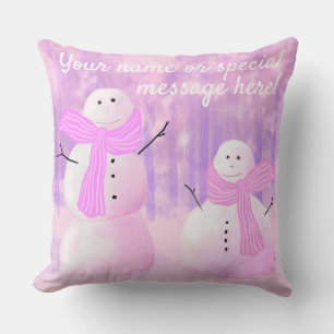 Pink Holiday Personalised Snowman Throw Pillow