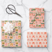 Pink Holiday Postage Stamps, Christmas Town, Bows