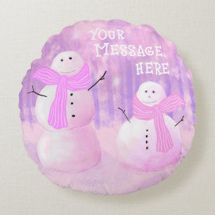 Pink Holiday Snowman Personalised Throw Pillow