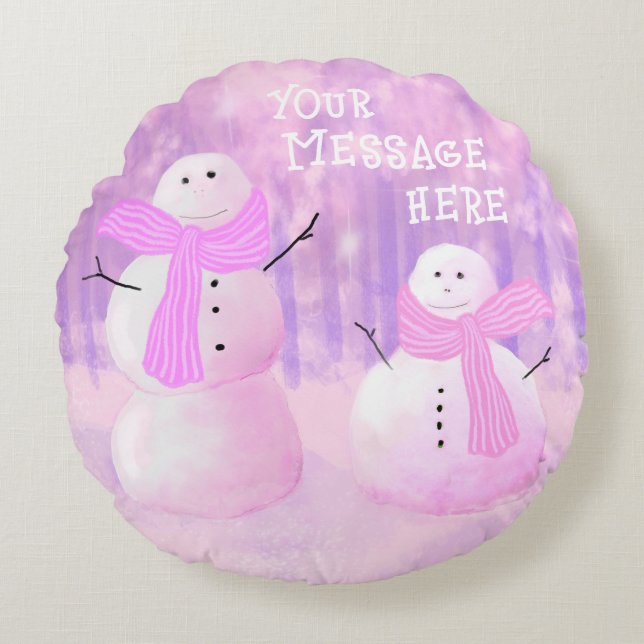 Pink Holiday Snowman Personalised Throw Pillow (Front)
