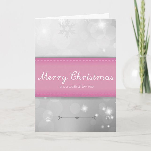 Pink Holiday Sparkle Christmas Card (Front)