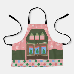 Pink Holiday Village Apron