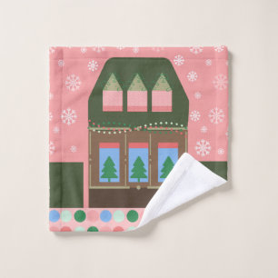 Pink Holiday Village Wash Cloth