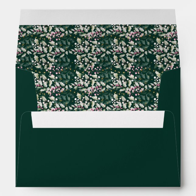 Pink Holly Berries and Foliage on Dark Green Envelope (Back (Bottom))