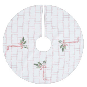 Pink Holly Berry Bow Christmas Brushed Polyester Tree Skirt