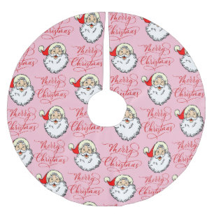 Pink Holly Jolly Vintage Santa  Claus Christmas  Brushed Polyester Tree Skirt