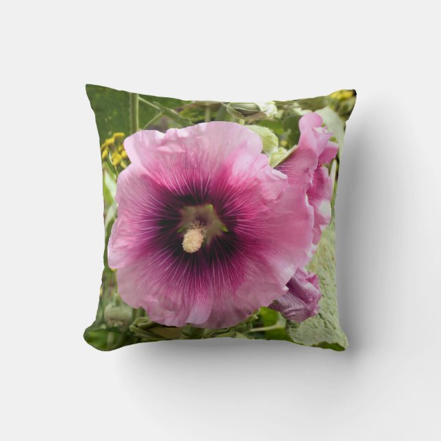 PINK HOLLYHOCK FLOWER CUSHION (Front)
