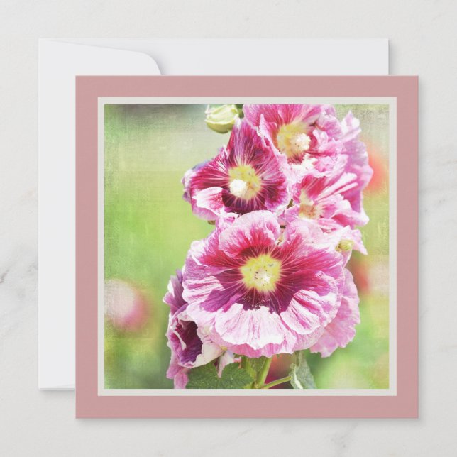 Pink Hollyhock Flowers Baby Shower Invitation (Front)