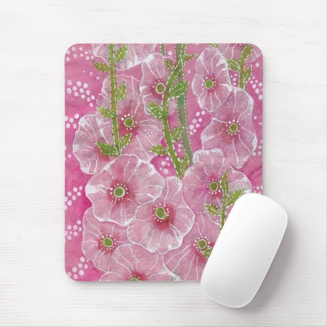 Pink Hollyhock Mallow Malva Flower Floral Painting Mouse Mat (With Mouse)