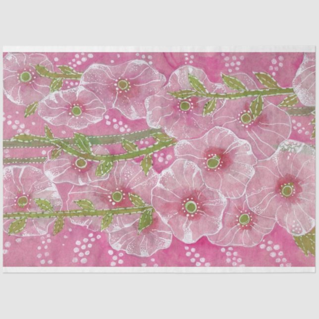 Pink Hollyhock Mallow Malva Flower Floral Painting Tissue Paper (Front)