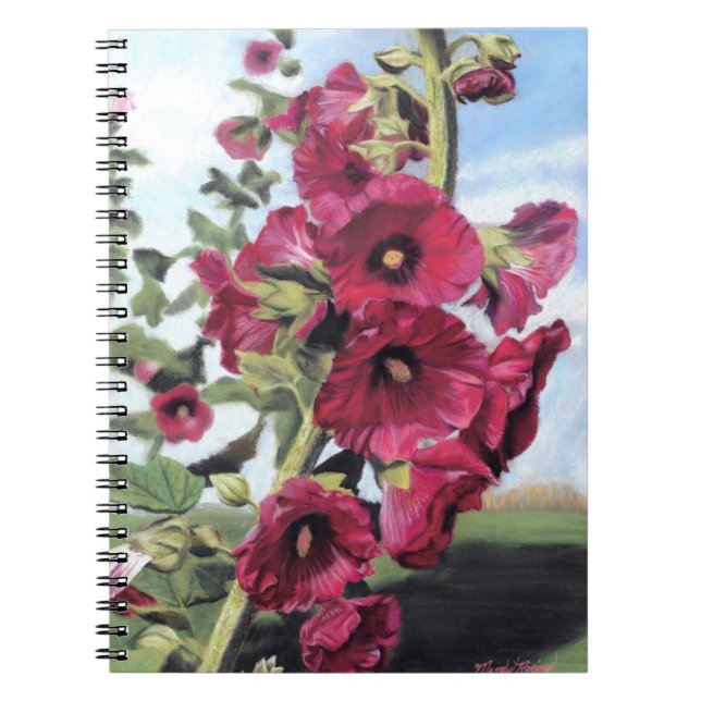 Pink hollyhock painting by Mandy Roeing Notebook (Front)