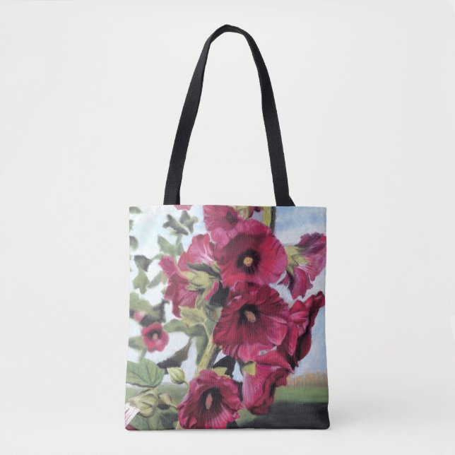 Pink Hollyhock tote bag (Front)