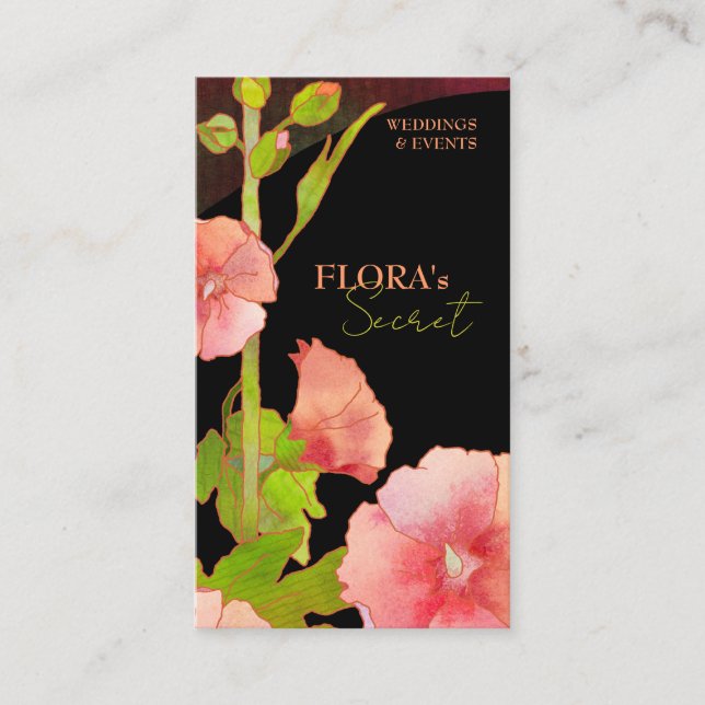 Pink Hollyhocks Elegant Florist Business Card (Front)