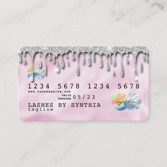 Pink Holograph Unicorn Credit Card add your logo (Front)