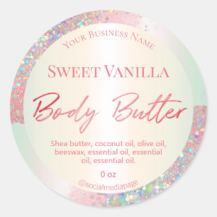 Pink Holographic Glitter Body Butter Labels