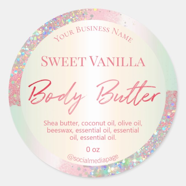 Pink Holographic Glitter Body Butter Labels (Front)