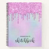 Sketchbook glitter drips holographic unicorn pink notebook