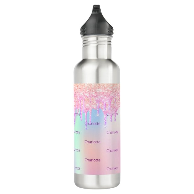 Pink holographic glitter drips girl name 710 ml water bottle (Right)