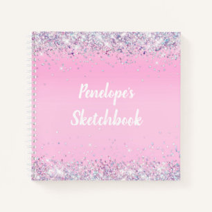 Pink Holographic Glitter Monogram Sketchbook Noteb Notebook