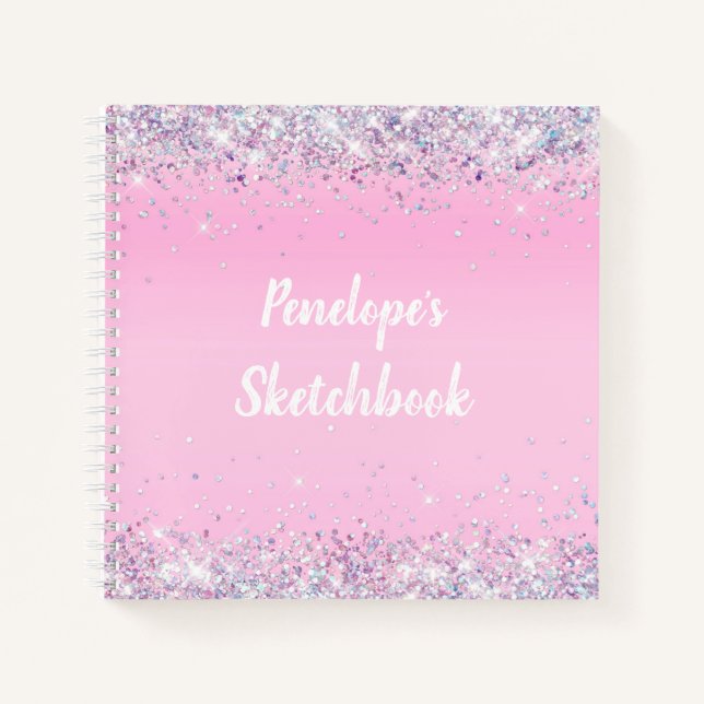 Pink Holographic Glitter Monogram Sketchbook  Notebook (Front)