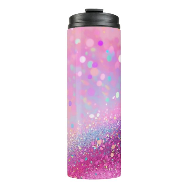 Pink Holographic Glitter Thermal Tumbler 12oz (Front)