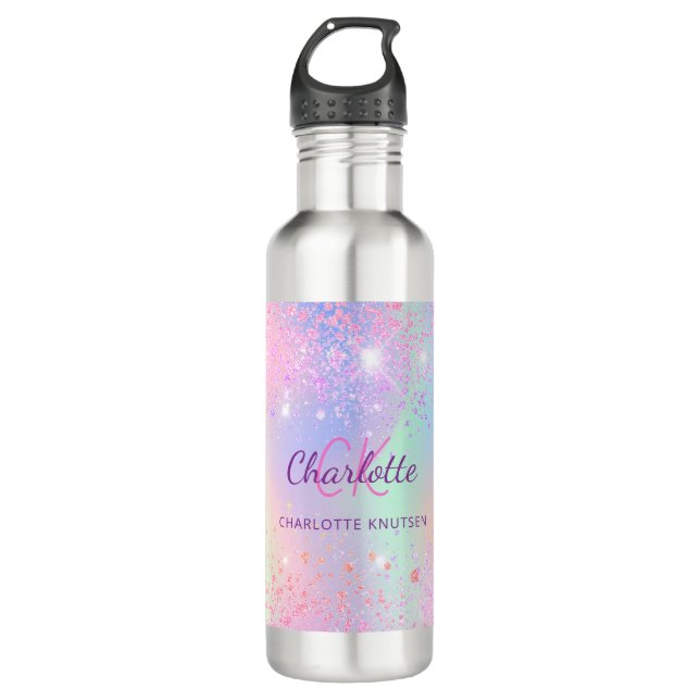 Pink holographic monogram girl 710 ml water bottle (Front)