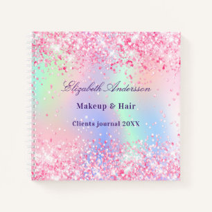 Pink holographic name business notebook