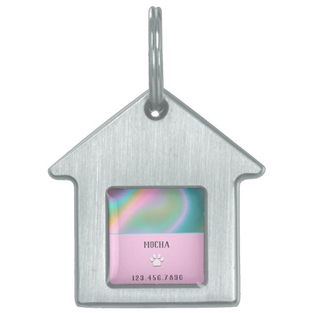 Pink Holographic Pet ID Tag (Front)