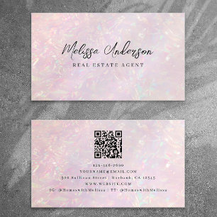 Pink Holographic QR Code Luxe Business Card