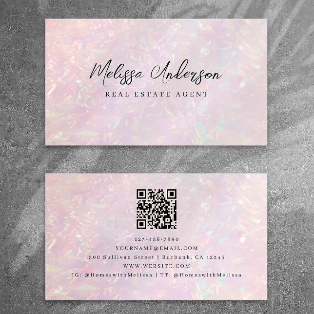 Pink Holographic QR Code Luxe Business Card (Creator Uploaded)