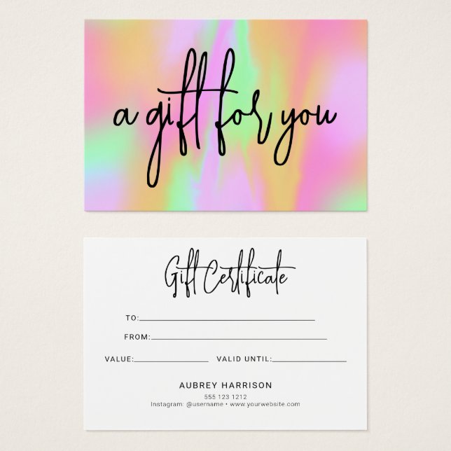 Pink Holographic Script Gift Certificate (Front & Back)