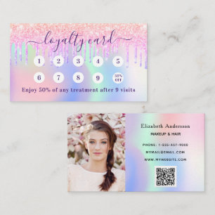 Pink holograpic qr code photo loyalty card