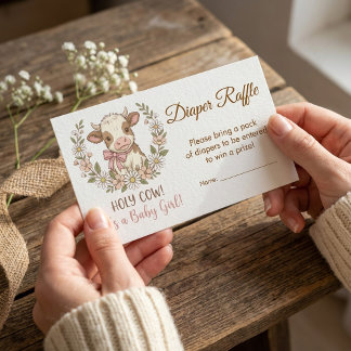 Pink Holy Cow Baby Shower Diaper Raffle Enclosure Card