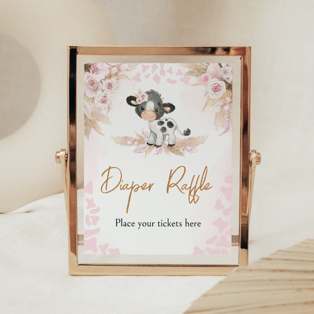Pink Holy Cow Baby Shower Diaper Raffle Poster (Highland Cow Baby Shower Diaper Raffle Sign)