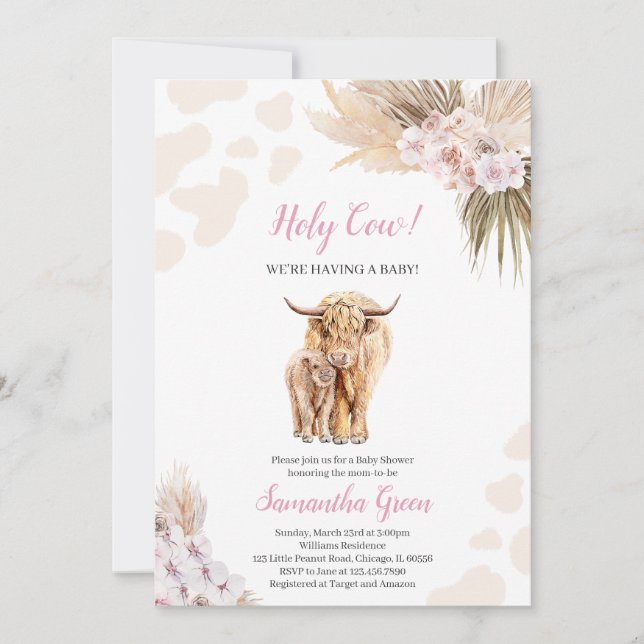 Pink Holy Cow Baby Shower Invitation (Front)