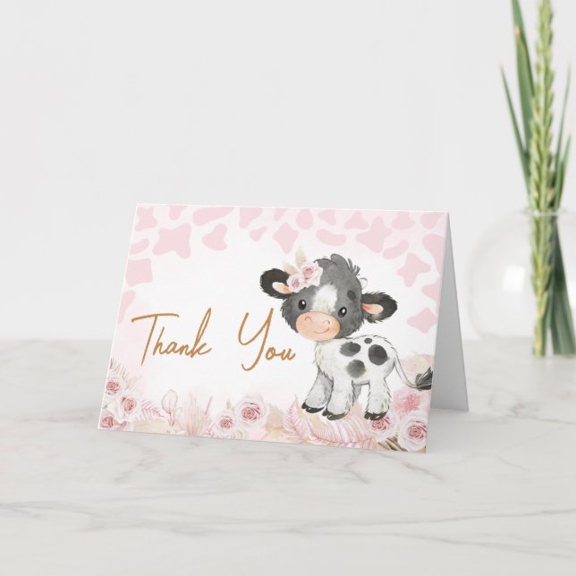 Pink Holy Cow Baby Shower  Thank You Card (Front)