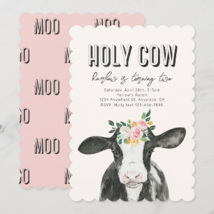 Pink Holy Cow Birthday Invitation   Cow Invitation