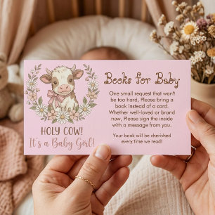 Pink Holy Cow Books for Baby Shower Enclosure Card